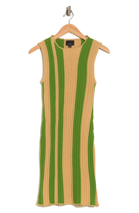 Lumiere Striped Sleeveless Rib Dress In Taupe