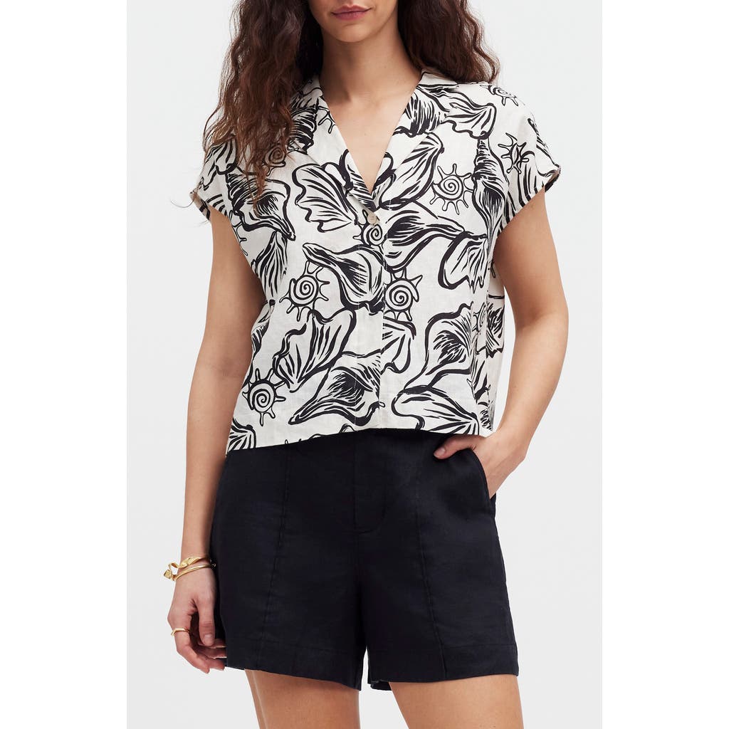 MADEWELL MADEWELL BOXY CAP SLEEVE LINEN BUTTON-UP SHIRT