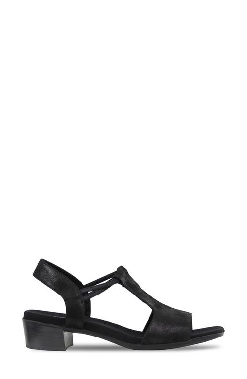 Munro Susan T-strap Sandal In Black Shimmer Suede