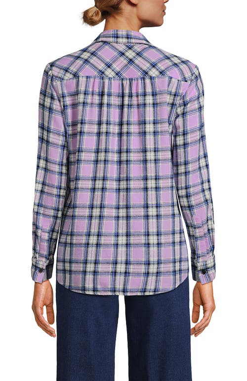 Shop Lands' End Plus Size Flannel Boyfriend Fit Long Sleeve Shirt In Blushed Lilac Plaid