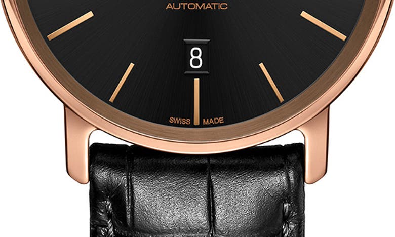 Shop Rado Diamaster Automatic Leather Strap Watch, 41mm In Black/ Black/ Rose Gold