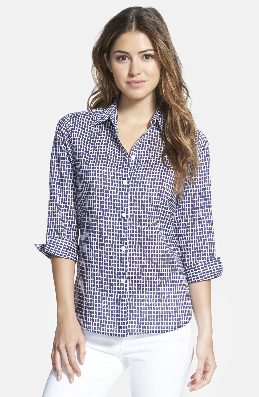Foxcroft 'Distressed Tile' Print Cotton Shirt (Petite) Nordstrom
