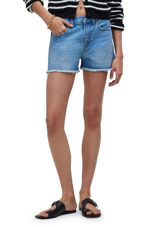 Madewell Frayed Relaxed Mid Length Denim Shorts in Bonavie Wash at Nordstrom, Size 23