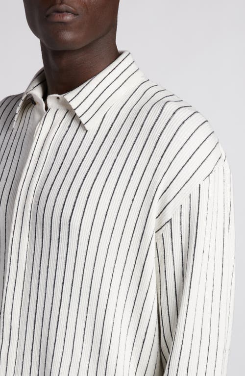 Shop Bottega Veneta Pinstripe Rib Stitch Button-up Shirt In Chalk/grey Melange