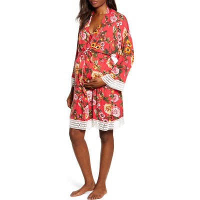 Angel Maternity Nursing/maternity Nightgown, Robe & Baby Wrap, Red