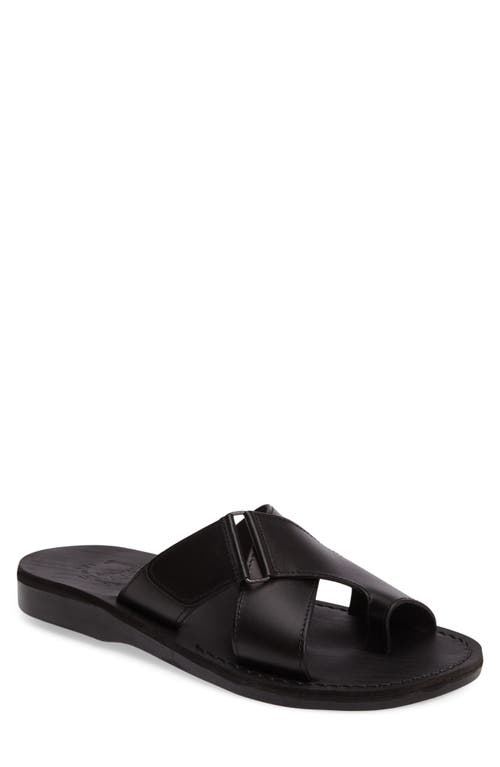 Jerusalem Sandals Asher Slide Sandal in Black Leather