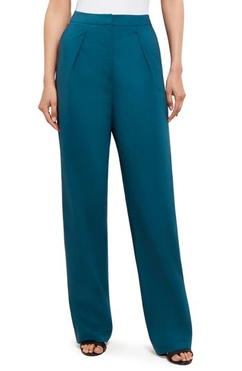 Misook High Waist Cotton Blend Straight Leg Pants In Marine Teal
