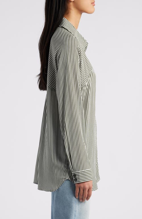 Shop Bobeau Stripe Button-up Tunic In Ivory/olive Stripe