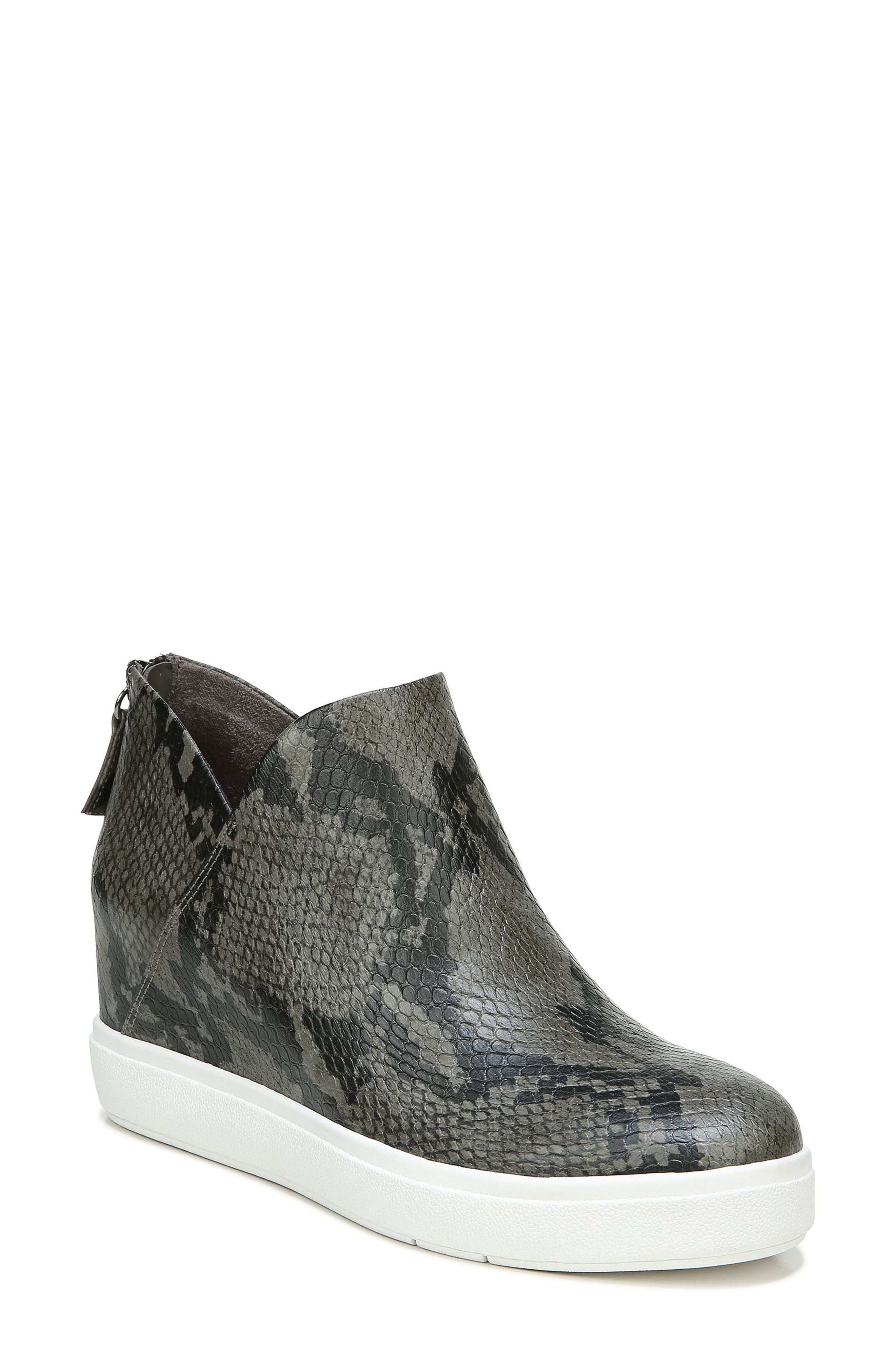 Dr. Scholl's Madison Snake Embossed Hidden Wedge Sneaker In Grey/ Black Faux Leather
