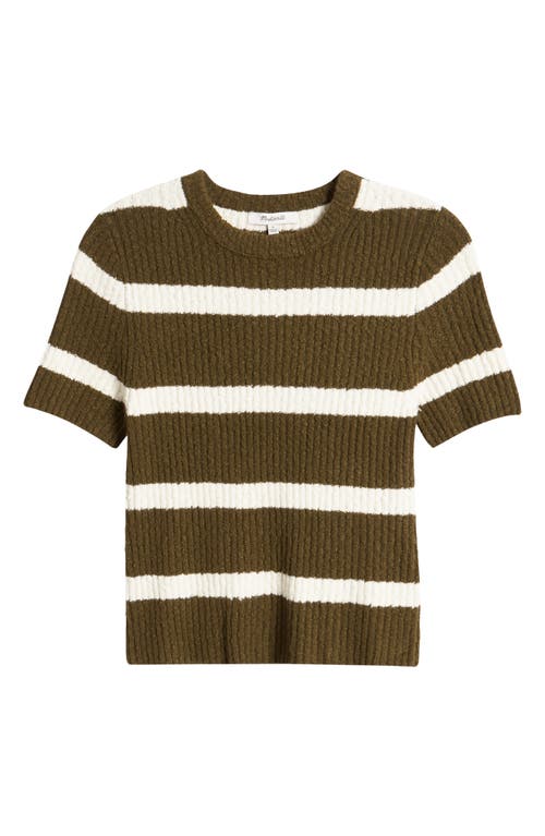 Shop Madewell Stripe Bouclé Knit Crewneck Sweater Top In Expedition Green