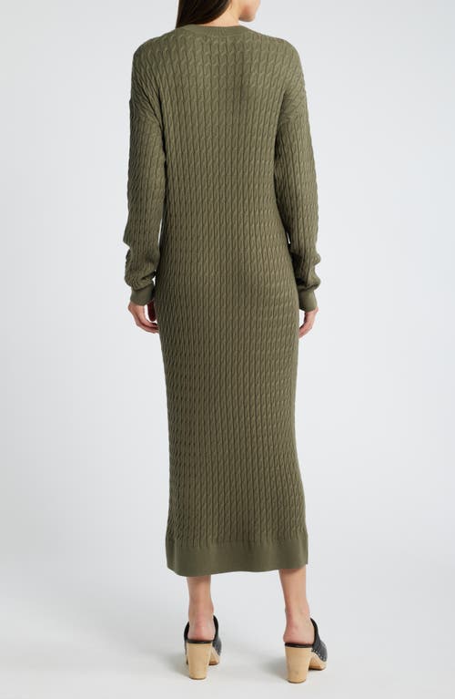 Shop Treasure & Bond Cable Stitch Long Sleeve Midi Sweater Dress In Olive Kalamata