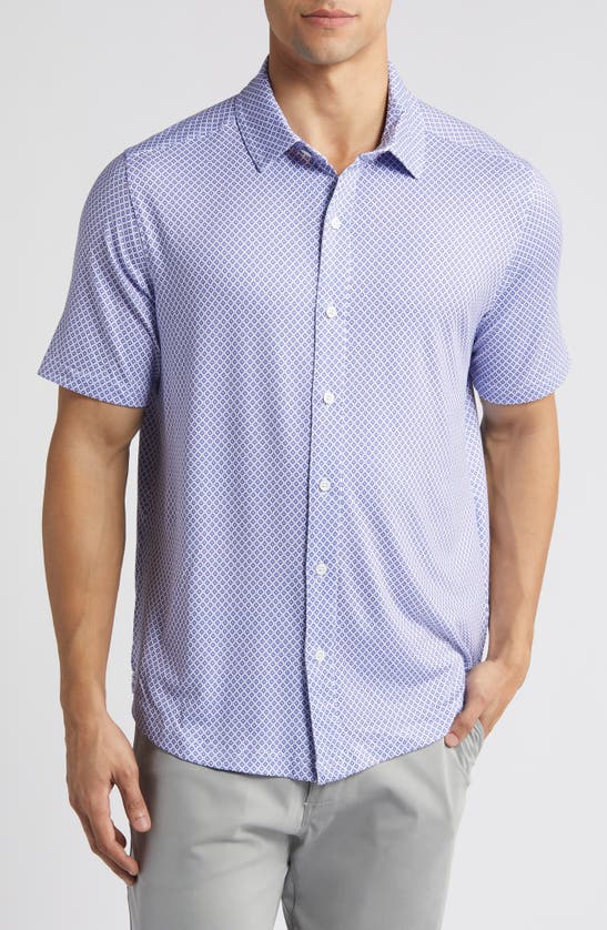 Shop Johnston & Murphy Xc4® Diamond Print Short Sleeve Performance Button-up Shirt In Purple Droplet