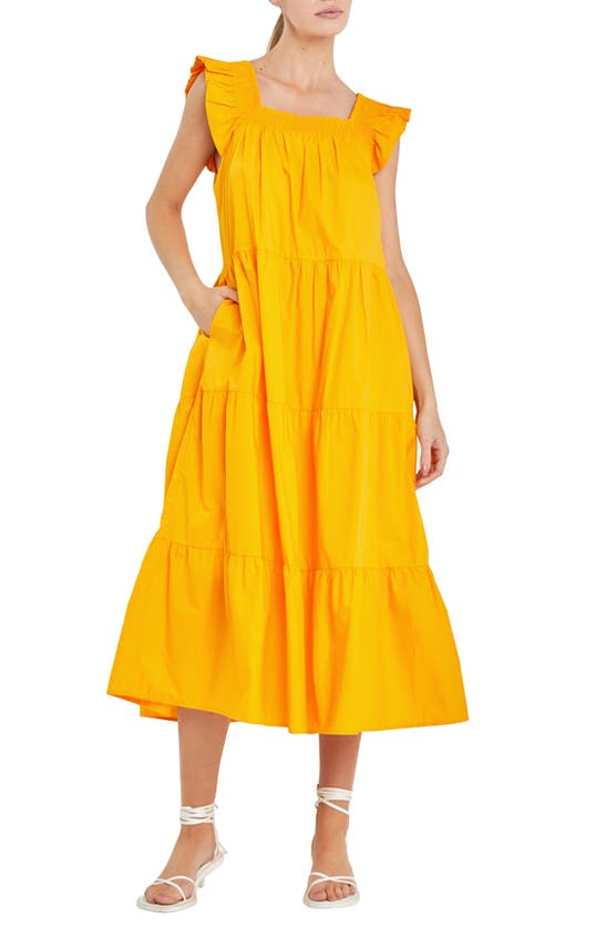 Shop English Factory Ruffle Detail Midi Dress In Orange