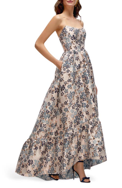Dessy Collection Floral Brocade High-low Gown In Indigo Midnight