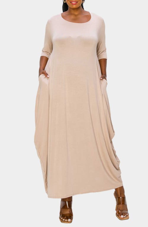 Shop L I V D Evelyn Bubble Hem Jersey Midi Dress In Sand