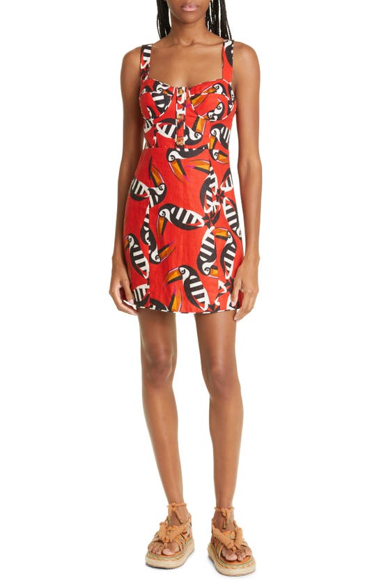 FARM RIO TOUCAN TWIST LINEN MINIDRESS