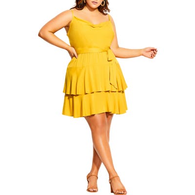 Plus Size City Chic Mini Frill Dress, Yellow