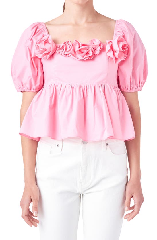 ENGLISH FACTORY ENGLISH FACTORY CORSAGE DETAIL COTTON POPLIN TOP 