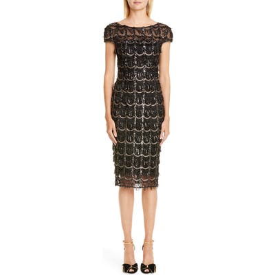Talbot Runhof Sequin Fringe Embroidered Sheath Dress, Black