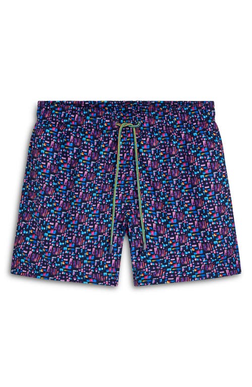 Shop Bugatchi Print Archer Mid Length Swim Trunks In Orchid