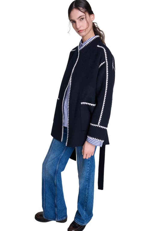 Shop Maje Double-faced Coat In Navy/white