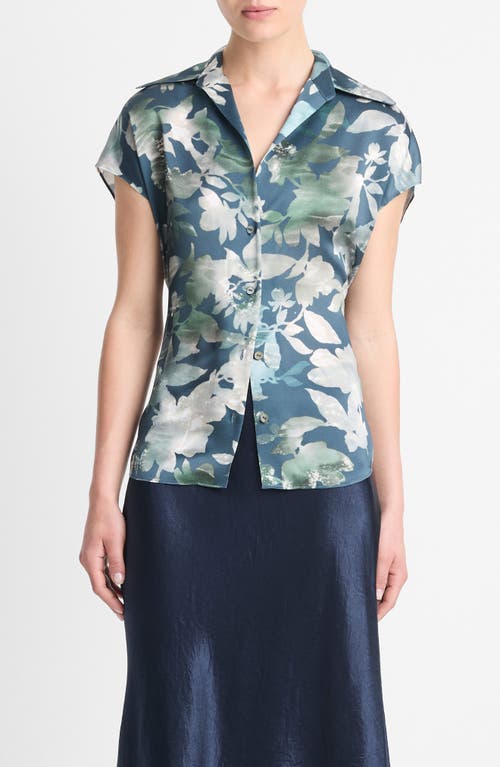 Shop Vince Shimmer Lake Button-up Shirt In Deep Sea