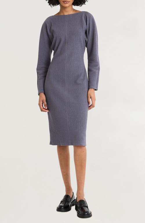 Shop Luxely Long Sleeve Boat Neck Dress In Charcoal