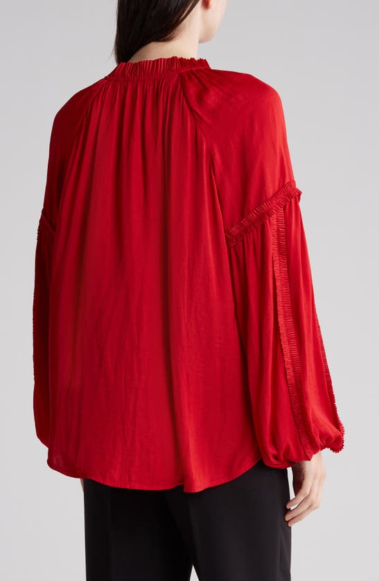 Shop Gemma + Jane Split Neck Long Sleeve Blouse In Red