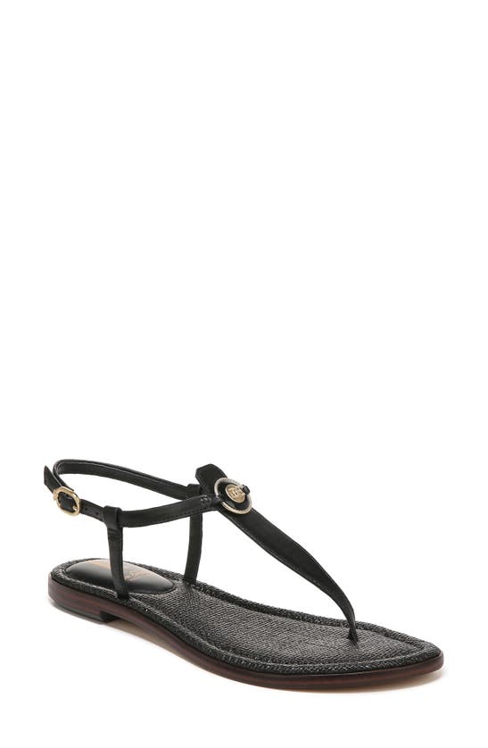 Parel omvang dempen Sam Edelman Gigi Signet T-strap Flat Sandals Women's Shoes In Black |  ModeSens