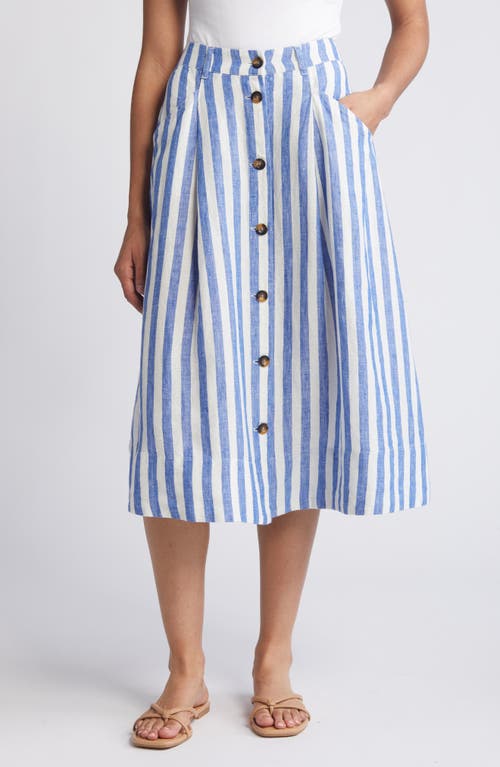 Petra Linen Midi Skirt in Cobalt Woven Stripe