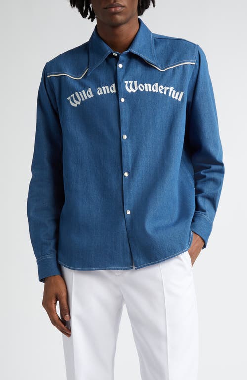 STOCKHOLM SURFBOARD CLUB Prince Denim Snap-Up Shirt Blue at Nordstrom,