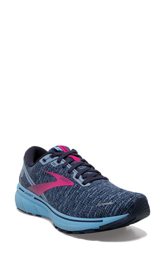 Brooks Ghost 14 Running Shoe In Peacoat/blissful Blue/fuchsia