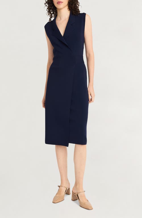 Luxely Notch Collar Sleeveless Faux Wrap Dress in Inkling 