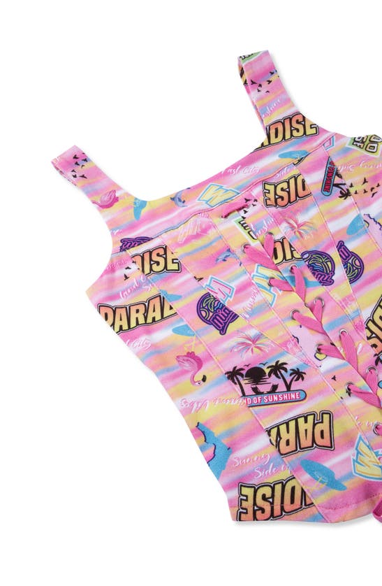 Shop Truce Kids' Paradise Print Smock Top & Skirt Set In Print Pink