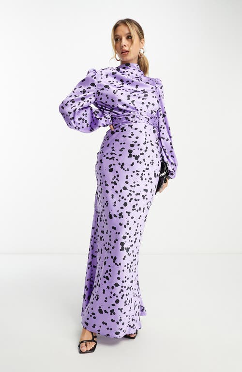 ASOS DESIGN Cowl Neck Long Sleeve Satin Maxi Dress in Light Purple