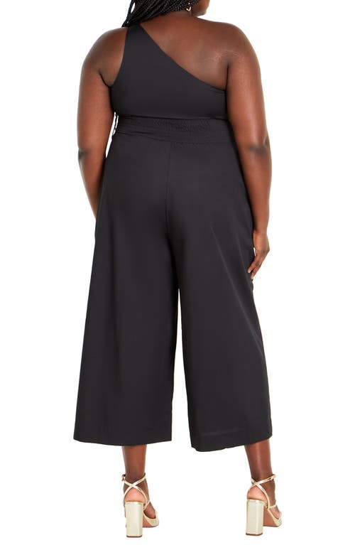 Shop City Chic Rebecca One-shoulder Crop Jumpsuit In Black