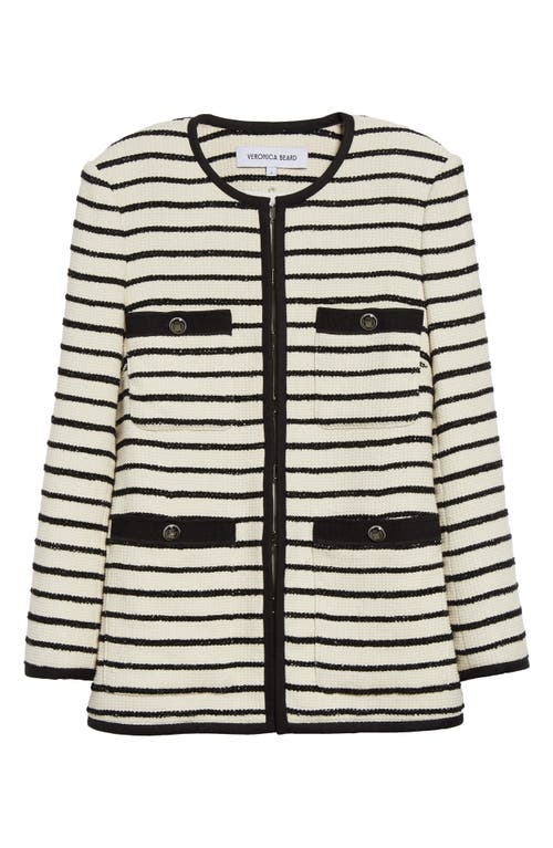 Veronica Beard Foster Cotton Blend Tweed Dickey Jacket Ivory/Black at Nordstrom,