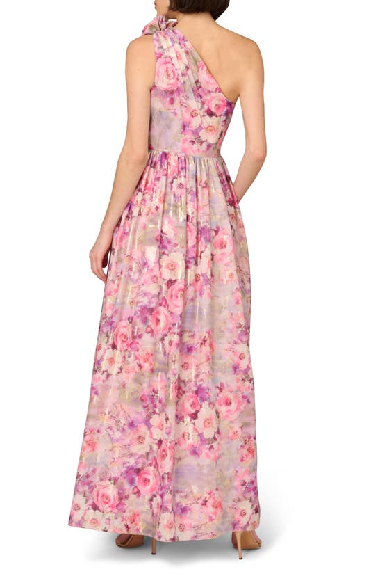 Shop Aidan Mattox By Adrianna Papell Floral One-shoulder Jacquard Ballgown In Pink Multi