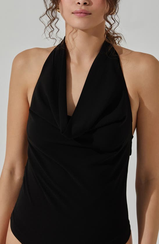 Shop Astr The Label Cowl Neck Halter Bodysuit In Black