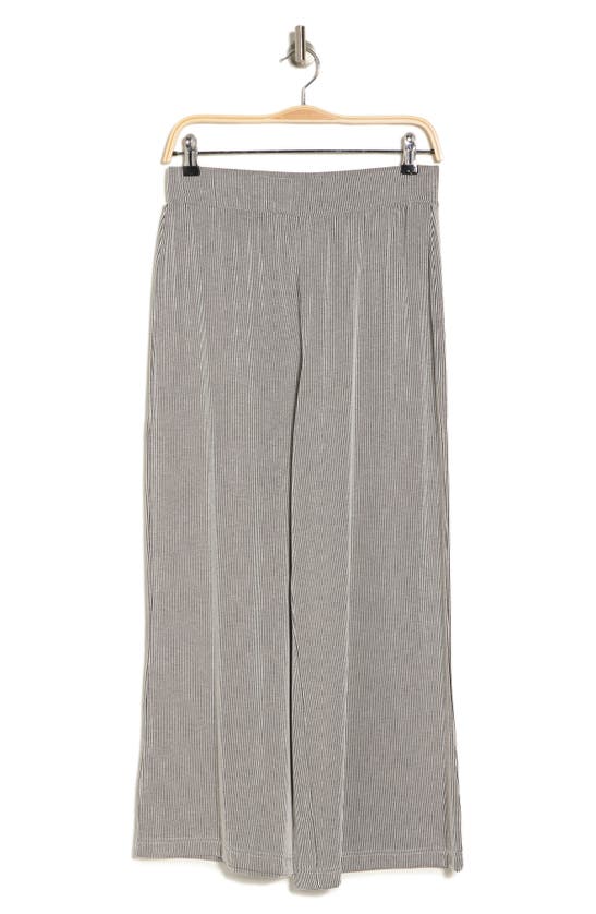 Shop Adrianna Papell Stripe Wide Leg Pull-on Pants In Black Ivory Micro Stripe