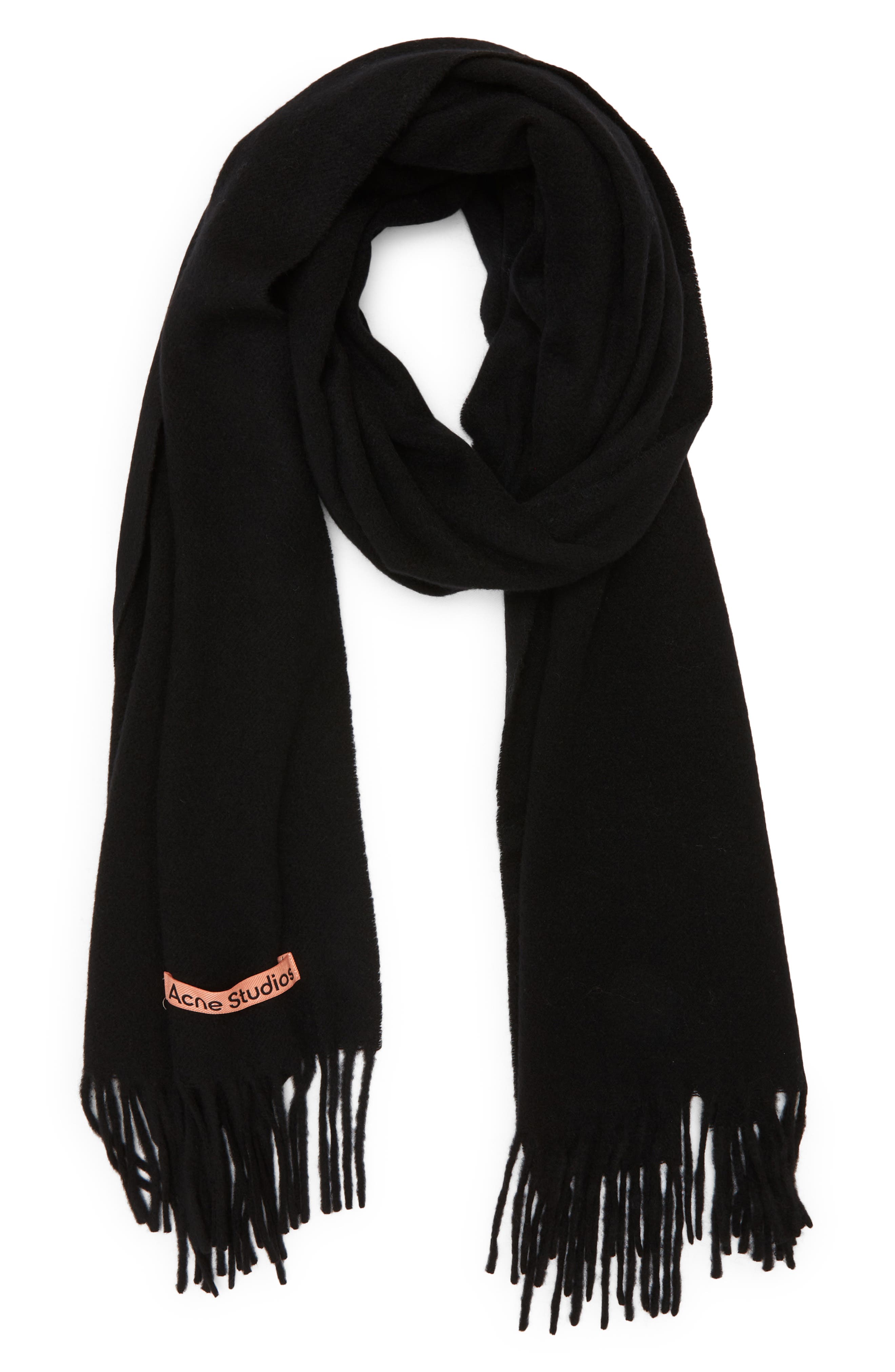 Acne Studios Cashmere Fringe Scarf in Black at Nordstrom