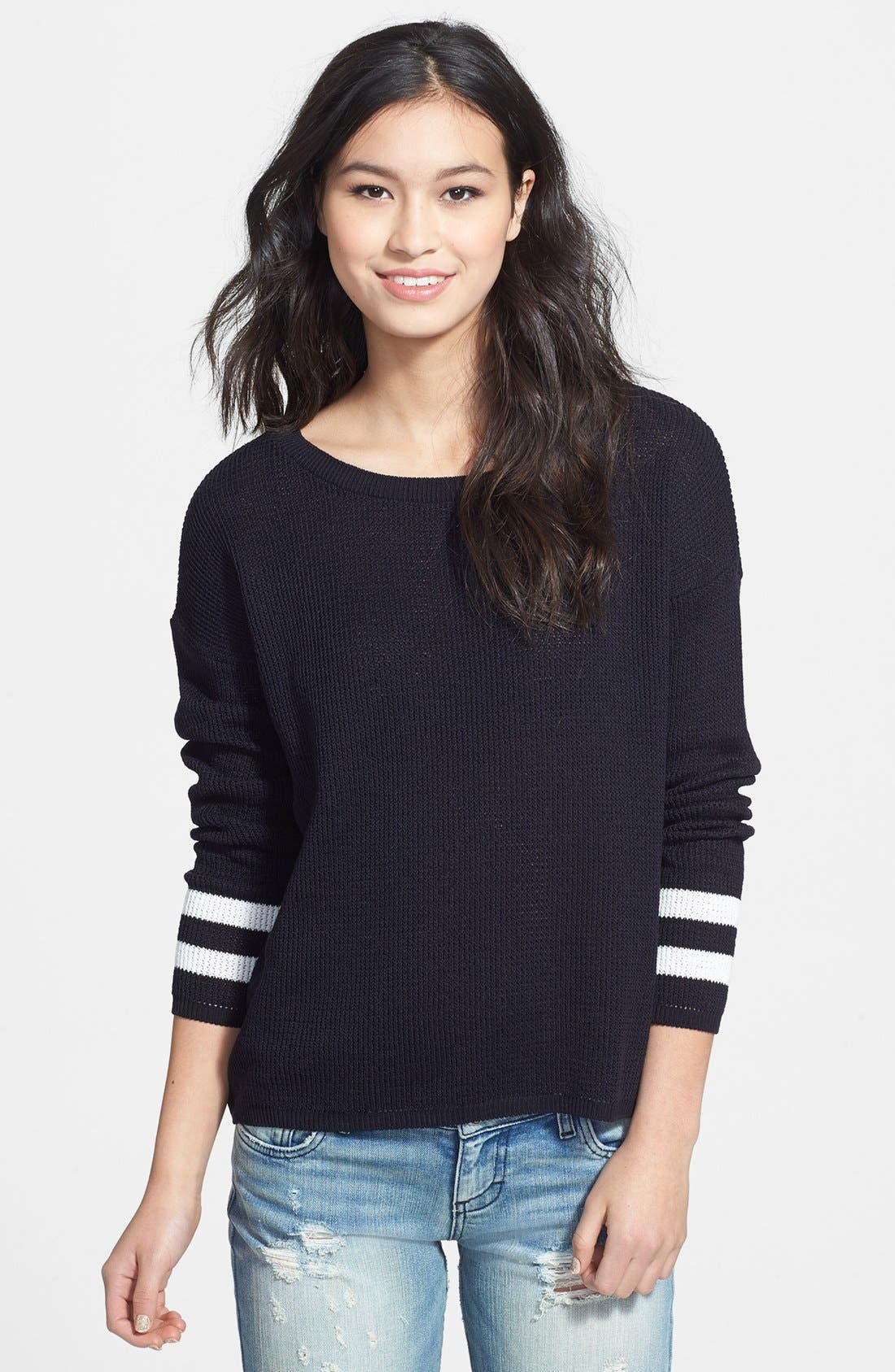 Truehitt 'Varsity' Stripe Cuff Sweater (Juniors) Nordstrom