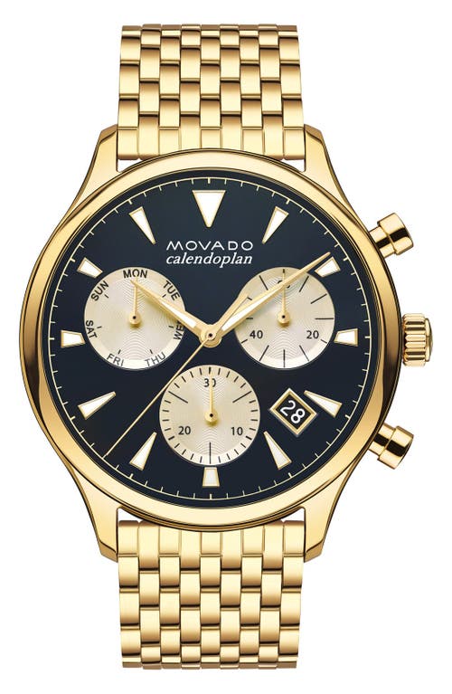 Movado Heritage Chronograph Bracelet Watch, 43mm in Gold/Blue at Nordstrom