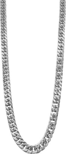 White Rhodium Plated Stainless Steel 26" Curb Chain Necklace