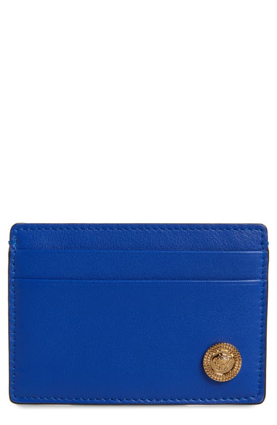Versace Biggie Medusa Coin Money Clip Card Case In Royal Blue/  Gold