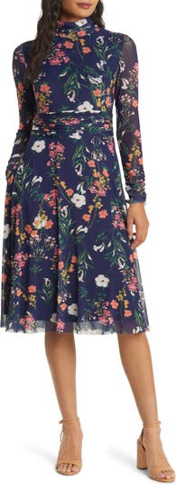 Eliza J Floral Long Sleeve Mesh Dress | Nordstrom