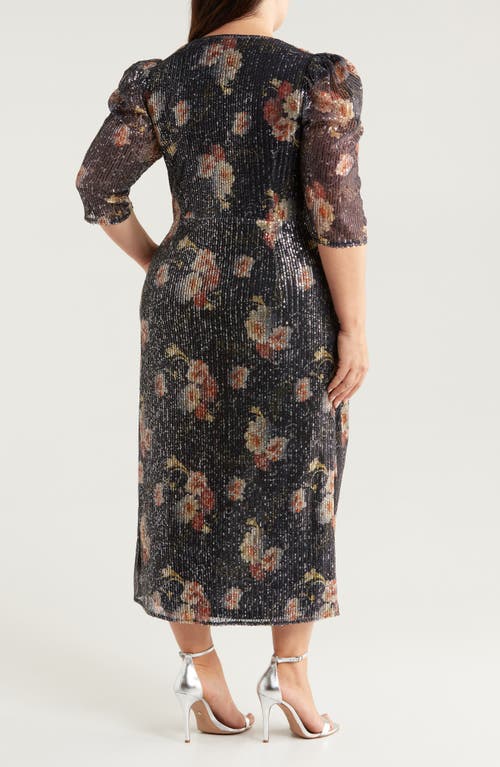 Shop Chelsea28 Sequin Print Wrap Midi Dress In Black Floral