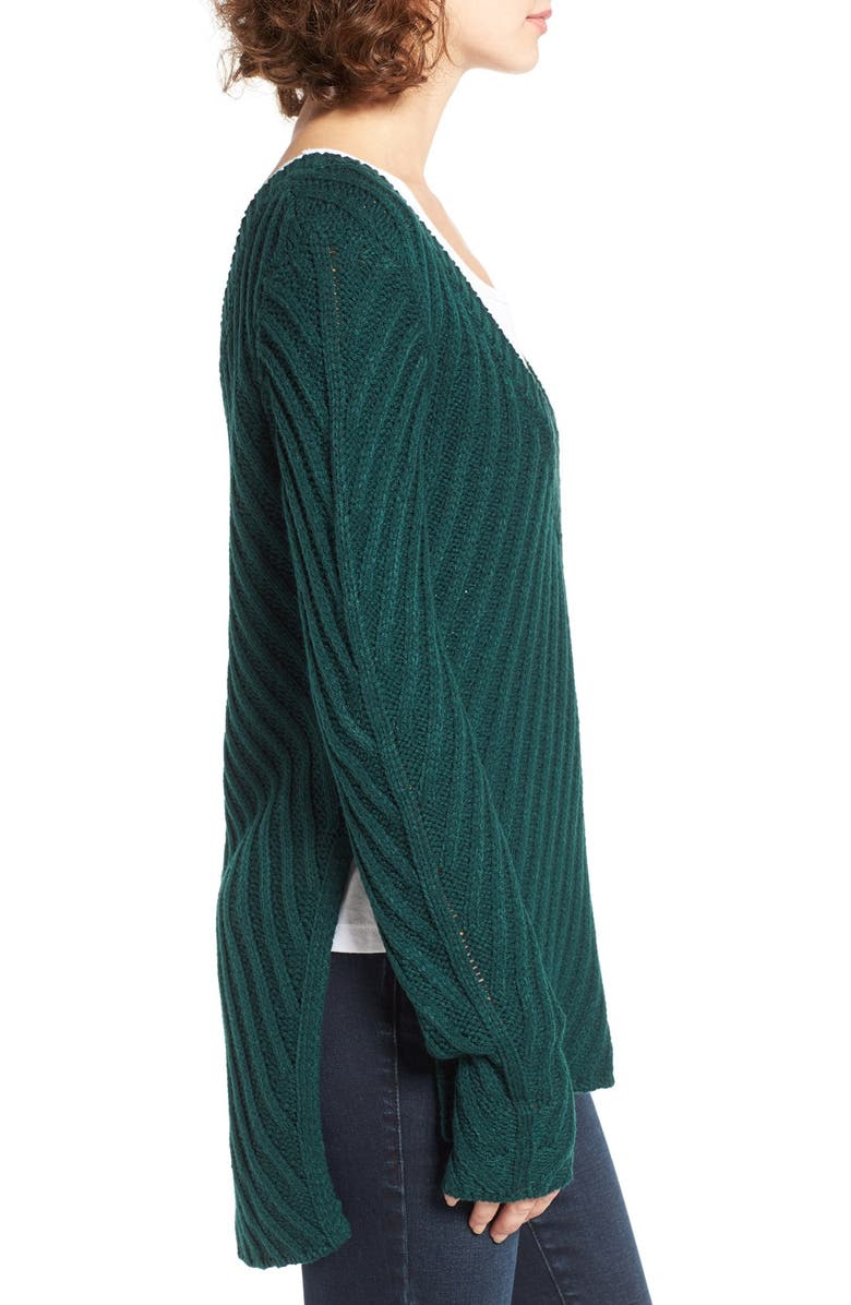 WOVEN HEART Plunging V-Neck Pullover, Main, color, HUNTER GREEN