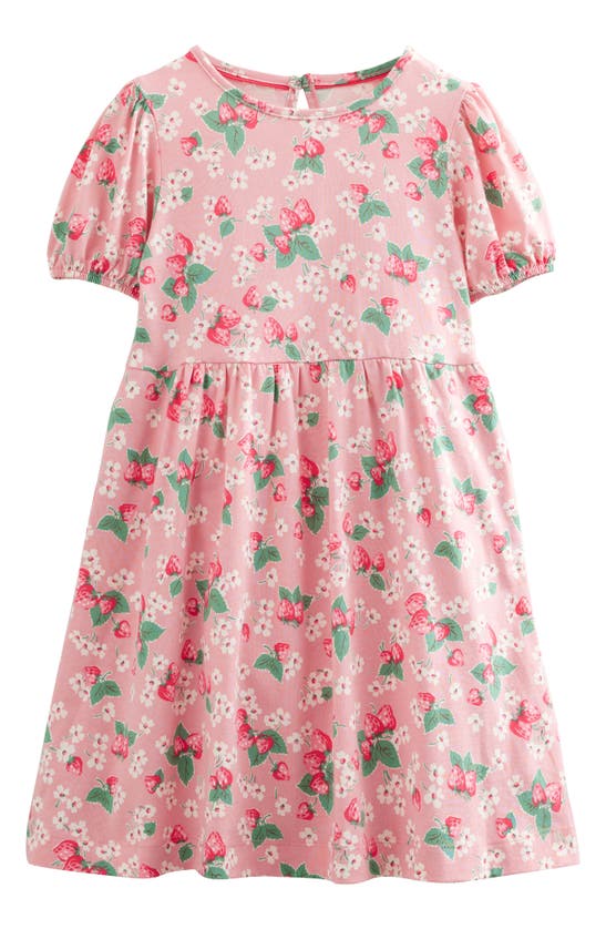 Mini Boden Kids' Puff Sleeve Cotton Dress In Almond Pink Strawberries