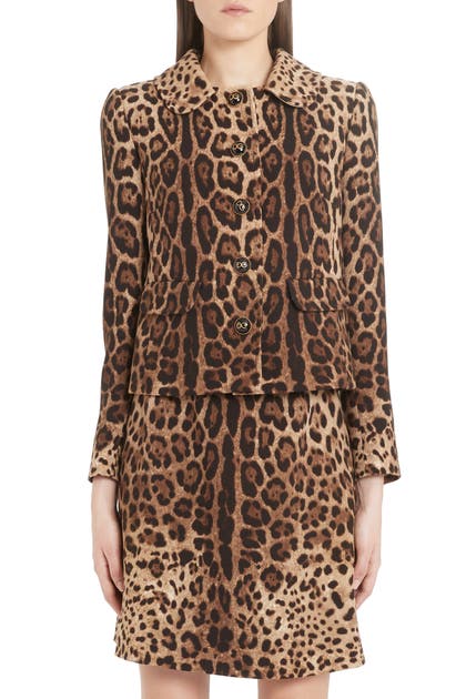 DOLCE & GABBANA LEOPARD PRINT LOGO BUTTON WOOL JACKET,F28RATFS2A3